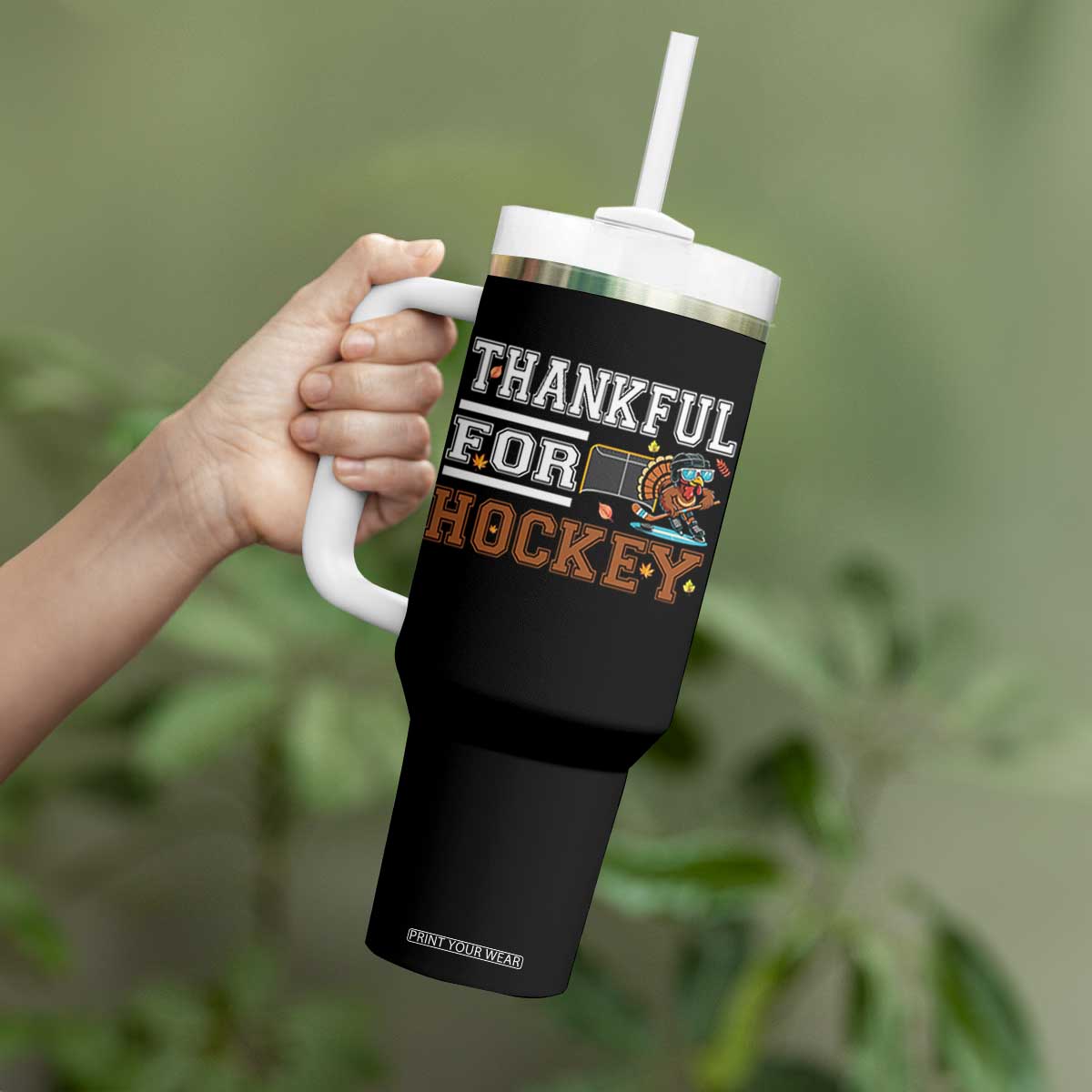 Thankful For Hockey Tumbler With Handle Funny Thanksgiving Ice Hockey Gift TS12 Print Your Wear