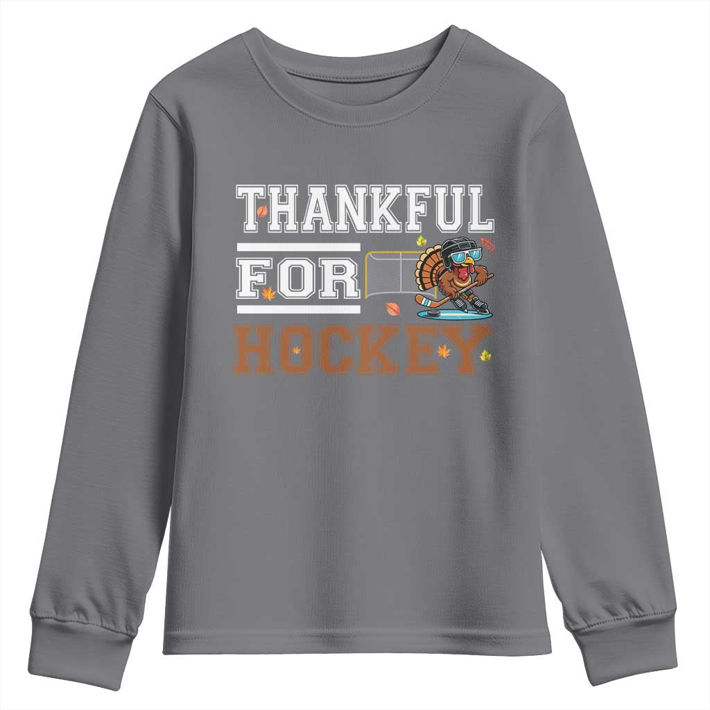 Thankful For Hockey Youth Sweatshirt Funny Thanksgiving Ice Hockey Gift TS12 Charcoal Print Your Wear