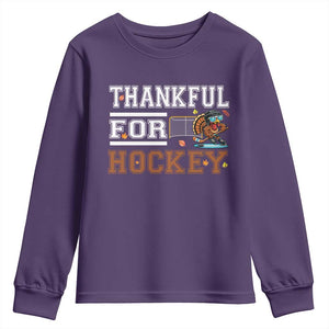 Thankful For Hockey Youth Sweatshirt Funny Thanksgiving Ice Hockey Gift TS12 Purple Print Your Wear