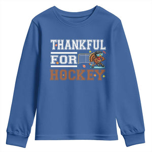 Thankful For Hockey Youth Sweatshirt Funny Thanksgiving Ice Hockey Gift TS12 Royal Blue Print Your Wear
