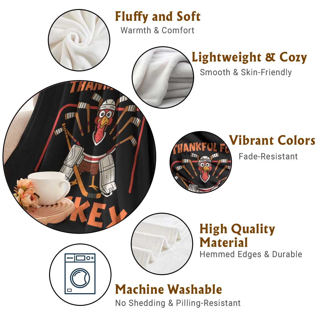 Thankful For Hockey Throw Blanket Funny Turkey Ice Hockey Player Gift TS12 Print Your Wear