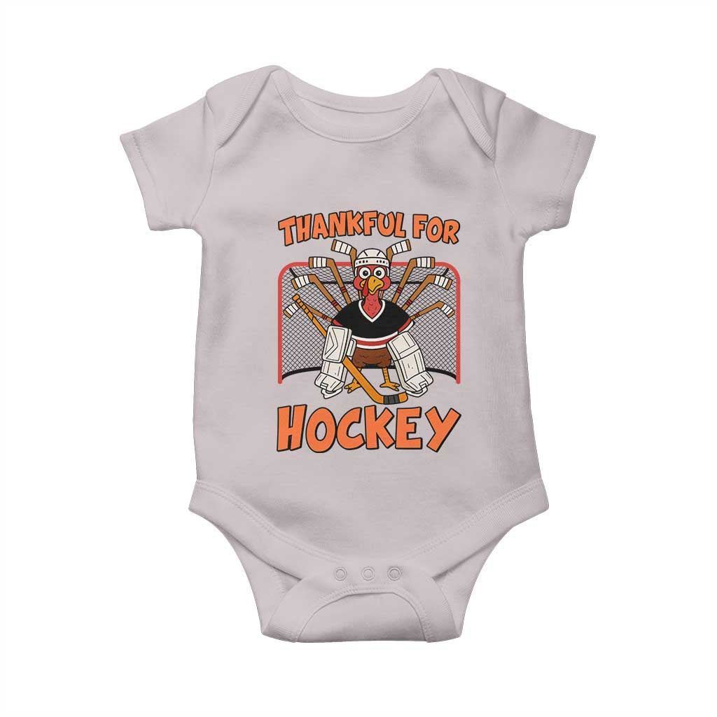 Thankful For Hockey Baby Onesie Funny Turkey Ice Hockey Player Gift TS12 Ice Gray Print Your Wear