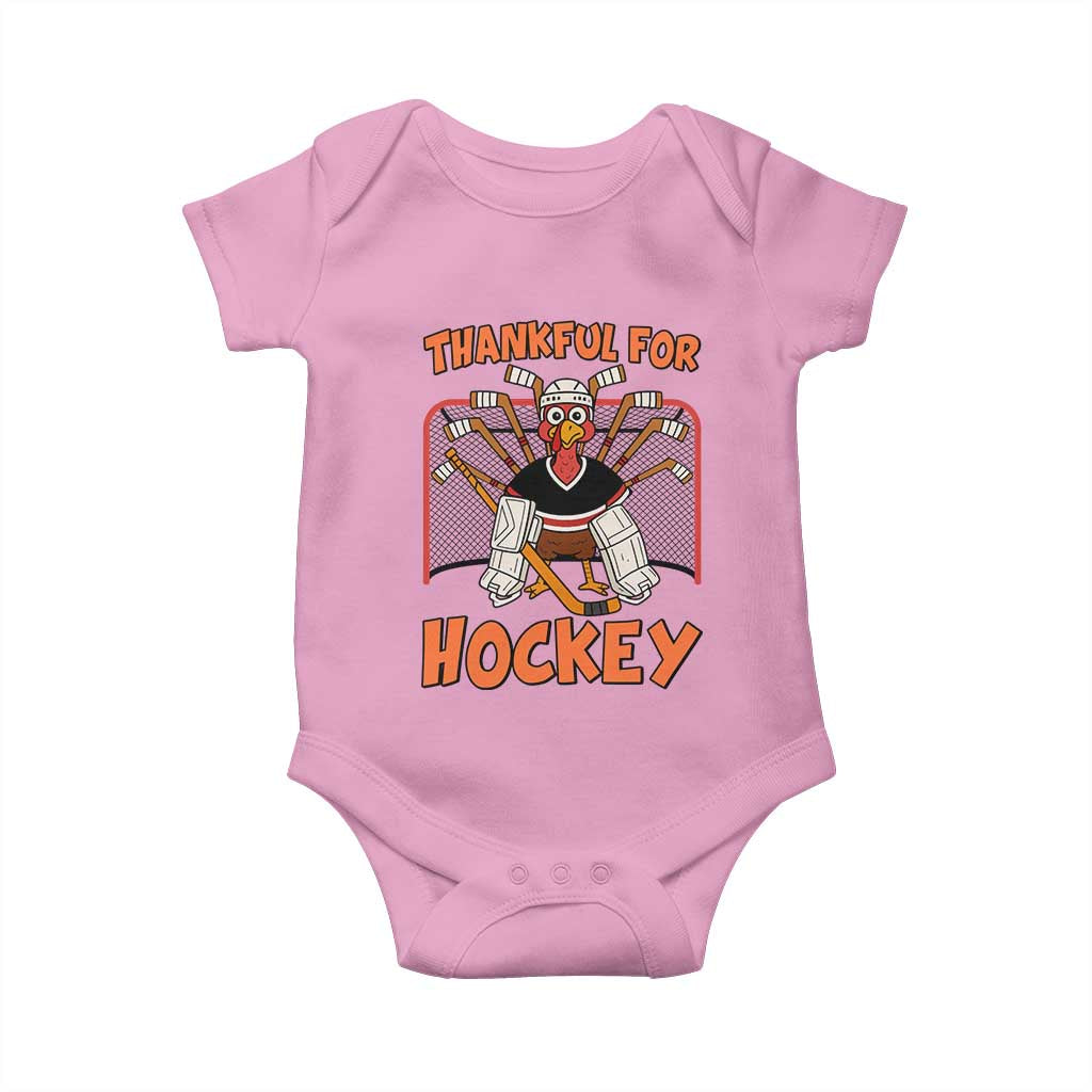 Thankful For Hockey Baby Onesie Funny Turkey Ice Hockey Player Gift TS12 Light Pink Print Your Wear
