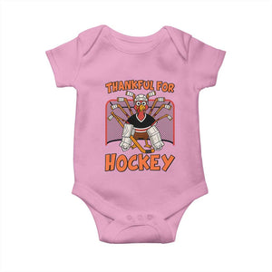 Thankful For Hockey Baby Onesie Funny Turkey Ice Hockey Player Gift TS12 Light Pink Print Your Wear