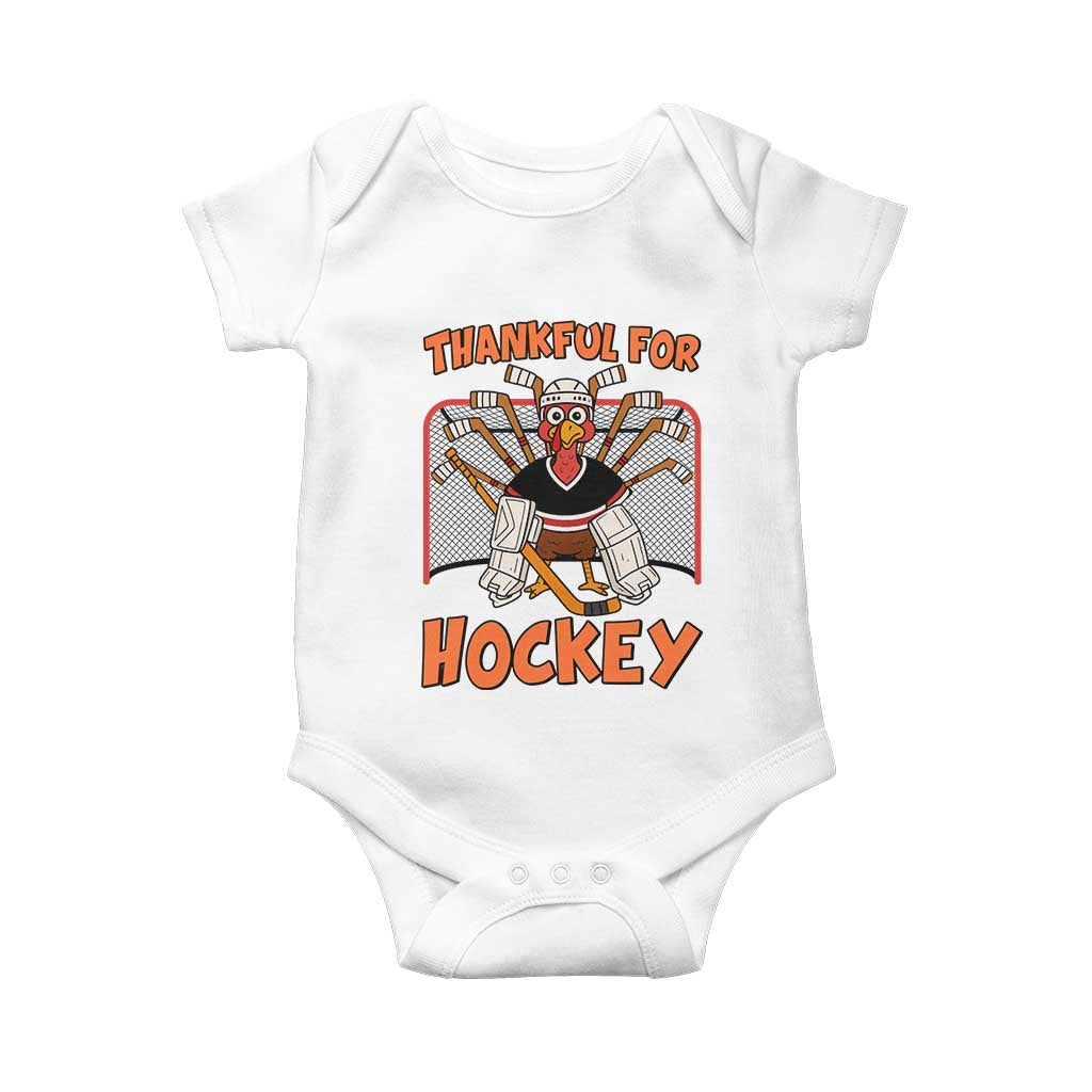 Thankful For Hockey Baby Onesie Funny Turkey Ice Hockey Player Gift TS12 White Print Your Wear