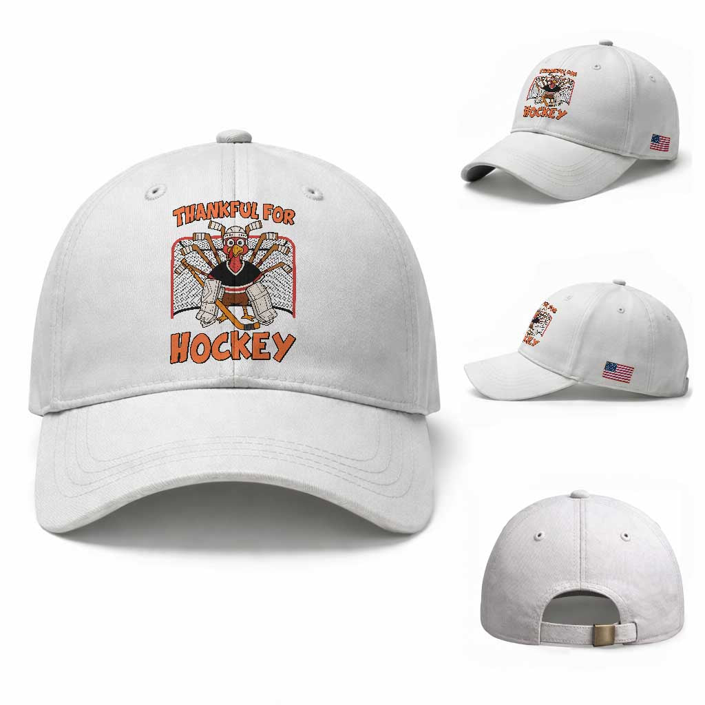 Thankful For Hockey Baseball Cap Funny Turkey Ice Hockey Player Gift TS12 Baseball Cap Universal Fit White Print Your Wear