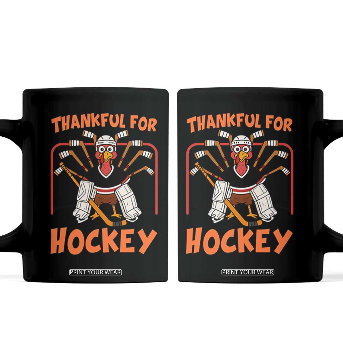 Thankful For Hockey Coffee Mug Funny Turkey Ice Hockey Player Gift TS12 Black Print Your Wear