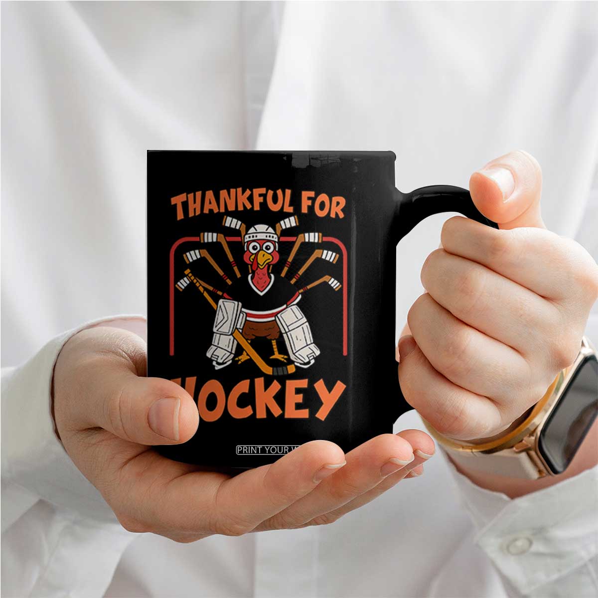 Thankful For Hockey Coffee Mug Funny Turkey Ice Hockey Player Gift TS12 Print Your Wear