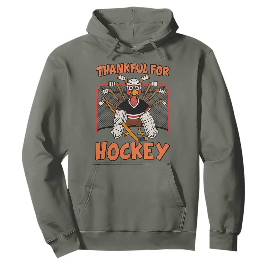 Thankful For Hockey Hoodie Funny Turkey Ice Hockey Player Gift TS12 Military Green Print Your Wear