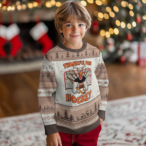 Thankful For Hockey Ugly Christmas Sweater Funny Turkey Ice Hockey Player Gift TS12 Mocha Mousse Print Your Wear