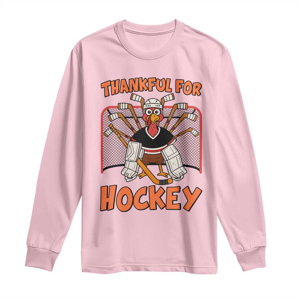 Thankful For Hockey Long Sleeve Shirt Funny Turkey Ice Hockey Player Gift TS12 Light Pink Print Your Wear