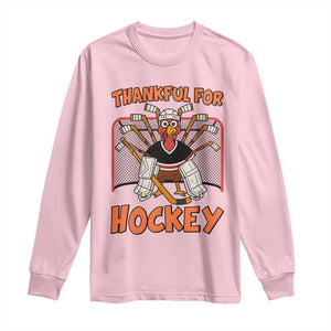 Thankful For Hockey Long Sleeve Shirt Funny Turkey Ice Hockey Player Gift TS12 Light Pink Print Your Wear