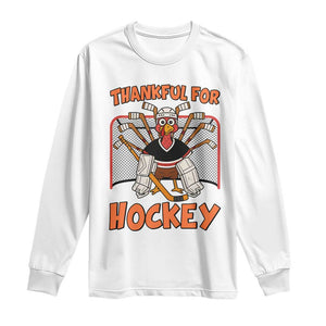 Thankful For Hockey Long Sleeve Shirt Funny Turkey Ice Hockey Player Gift TS12 White Print Your Wear
