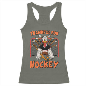 Thankful For Hockey Racerback Tank Top Funny Turkey Ice Hockey Player Gift TS12 Military Green Print Your Wear