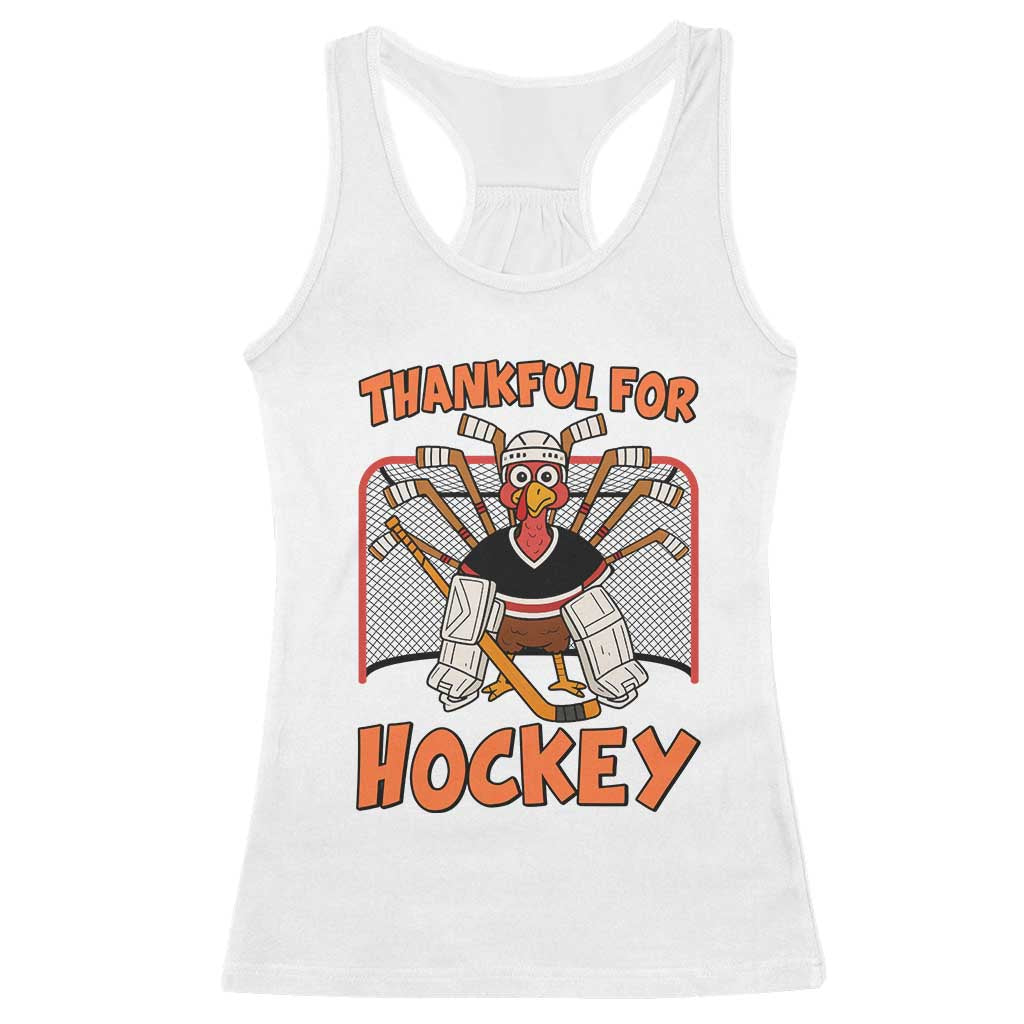 Thankful For Hockey Racerback Tank Top Funny Turkey Ice Hockey Player Gift TS12 White Print Your Wear