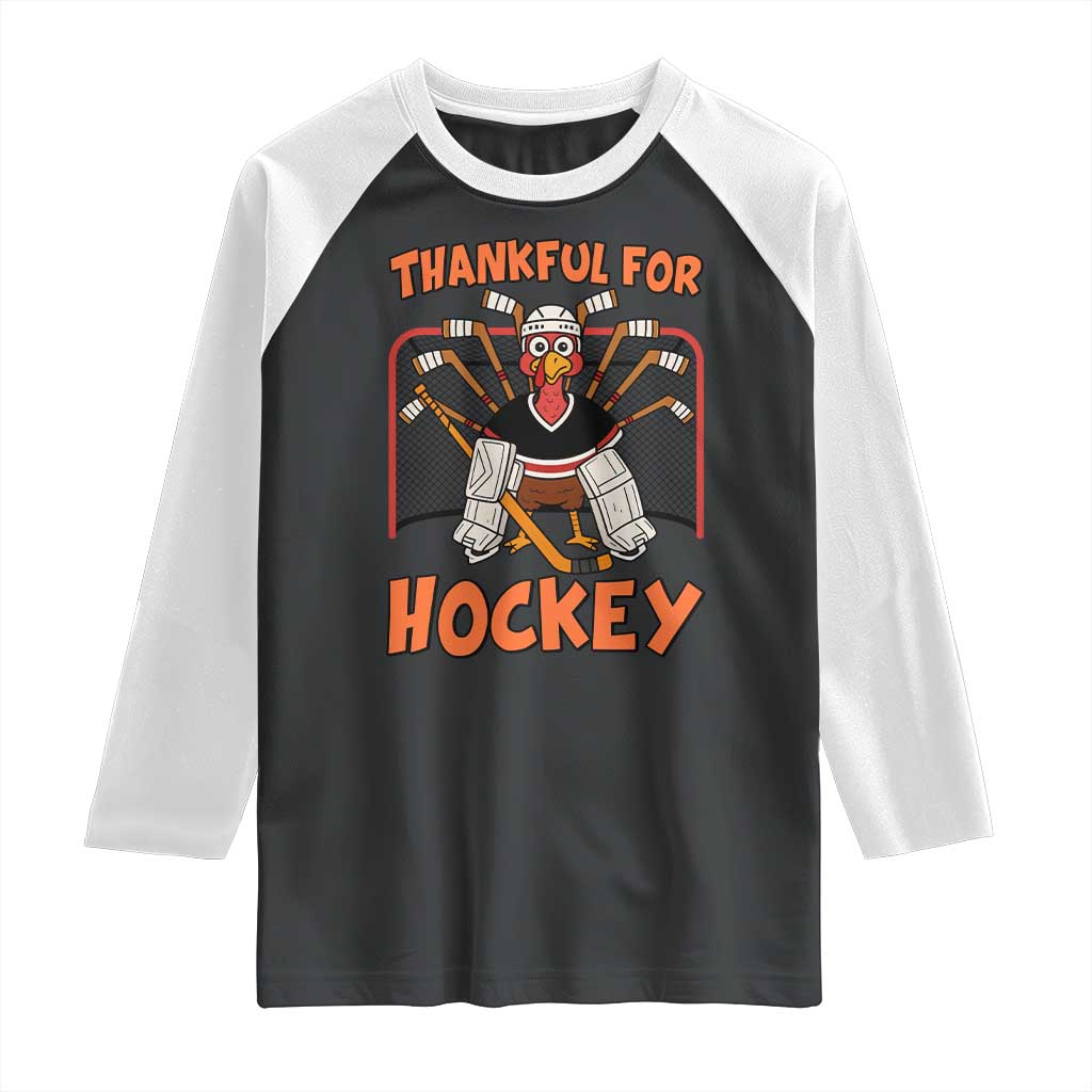 Thankful For Hockey Raglan Shirt Funny Turkey Ice Hockey Player Gift TS12 Black White Print Your Wear