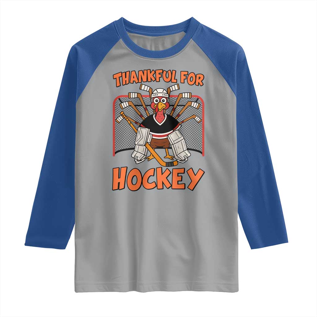 Thankful For Hockey Raglan Shirt Funny Turkey Ice Hockey Player Gift TS12 Sport Gray Royal Print Your Wear