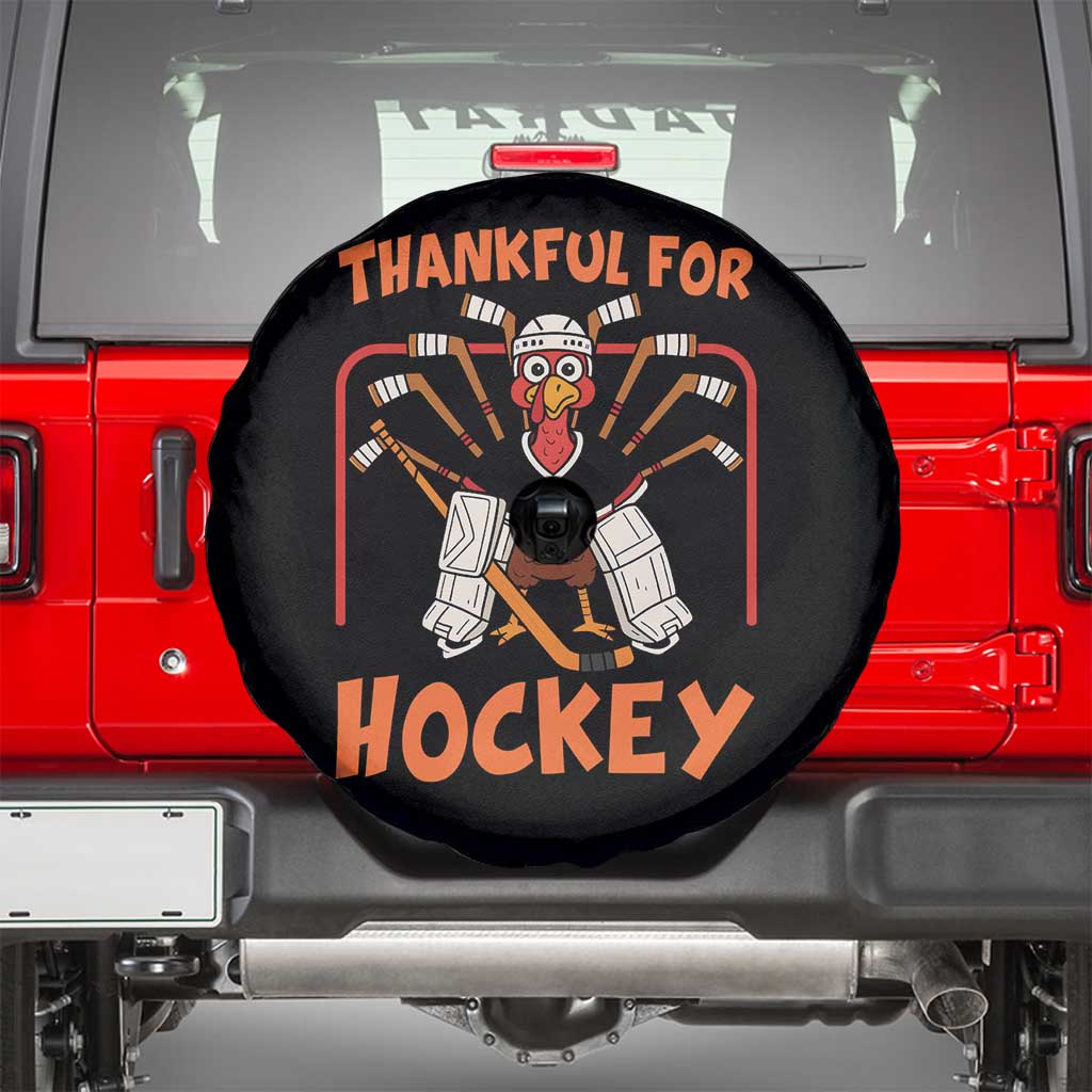 Thankful For Hockey Spare Tire Cover Funny Turkey Ice Hockey Player Gift - Print Your Wear