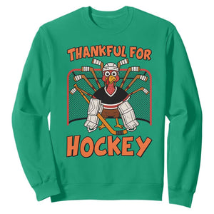 Thankful For Hockey Sweatshirt Funny Turkey Ice Hockey Player Gift TS12 Irish Green Print Your Wear