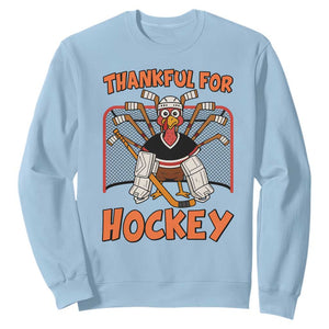 Thankful For Hockey Sweatshirt Funny Turkey Ice Hockey Player Gift TS12 Light Blue Print Your Wear