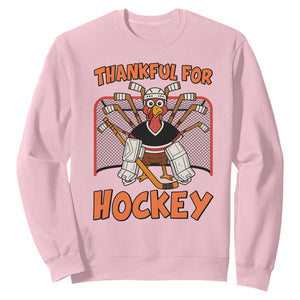 Thankful For Hockey Sweatshirt Funny Turkey Ice Hockey Player Gift TS12 Light Pink Print Your Wear