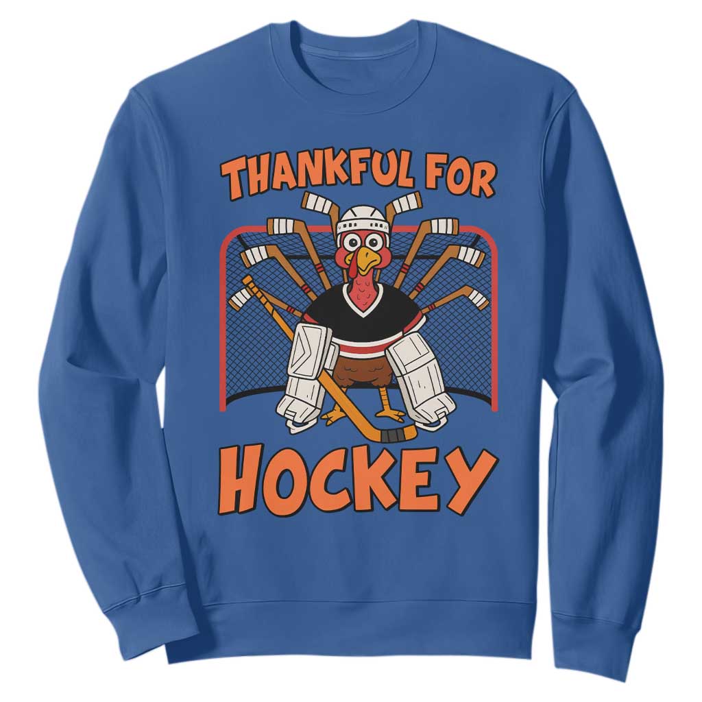 Thankful For Hockey Sweatshirt Funny Turkey Ice Hockey Player Gift TS12 Royal Blue Print Your Wear