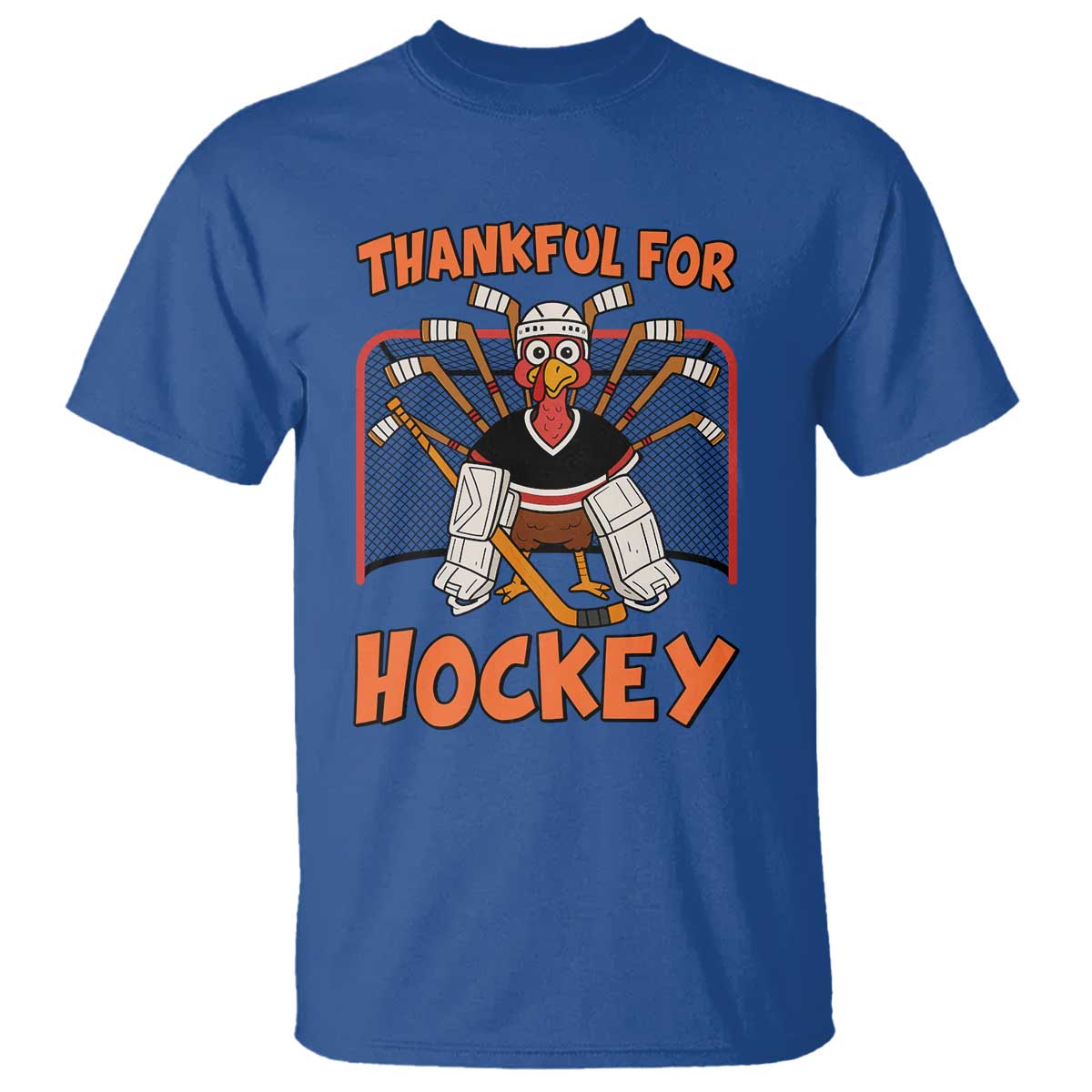 Thankful For Hockey T Shirt Funny Turkey Ice Hockey Player Gift TS12 Royal Blue Print Your Wear