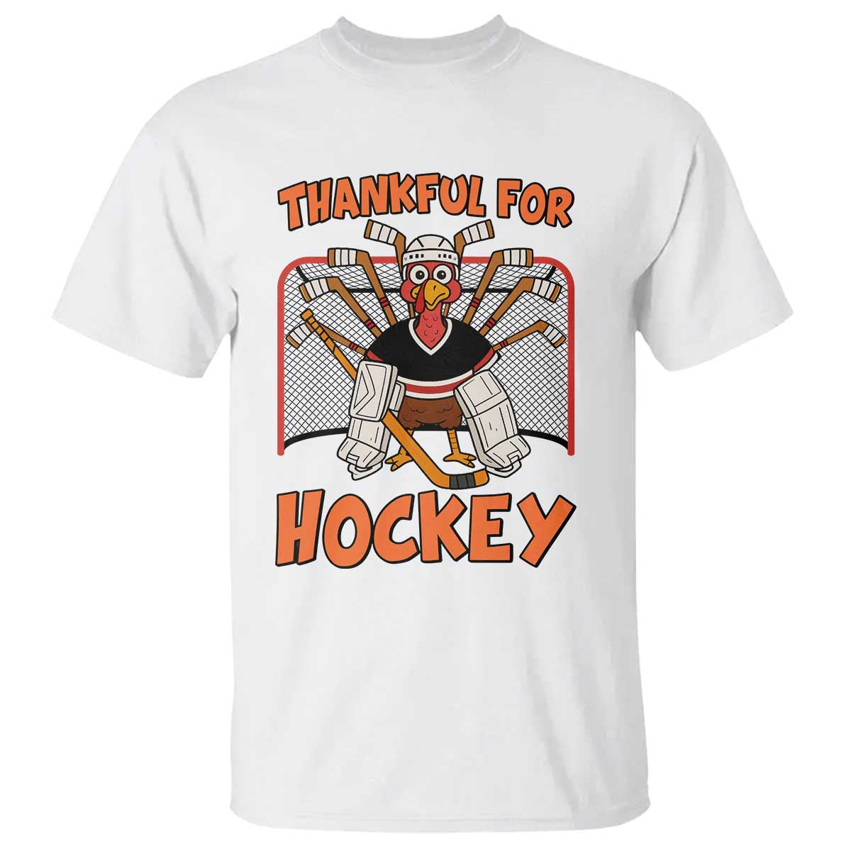 Thankful For Hockey T Shirt Funny Turkey Ice Hockey Player Gift TS12 White Print Your Wear