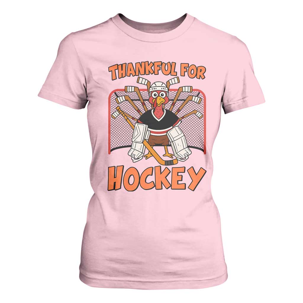 Thankful For Hockey T Shirt For Women Funny Turkey Ice Hockey Player Gift TS12 Light Pink Print Your Wear