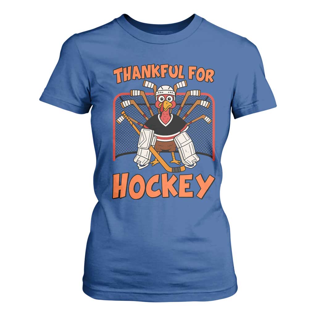 Thankful For Hockey T Shirt For Women Funny Turkey Ice Hockey Player Gift TS12 Royal Blue Print Your Wear