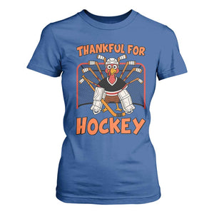 Thankful For Hockey T Shirt For Women Funny Turkey Ice Hockey Player Gift TS12 Royal Blue Print Your Wear