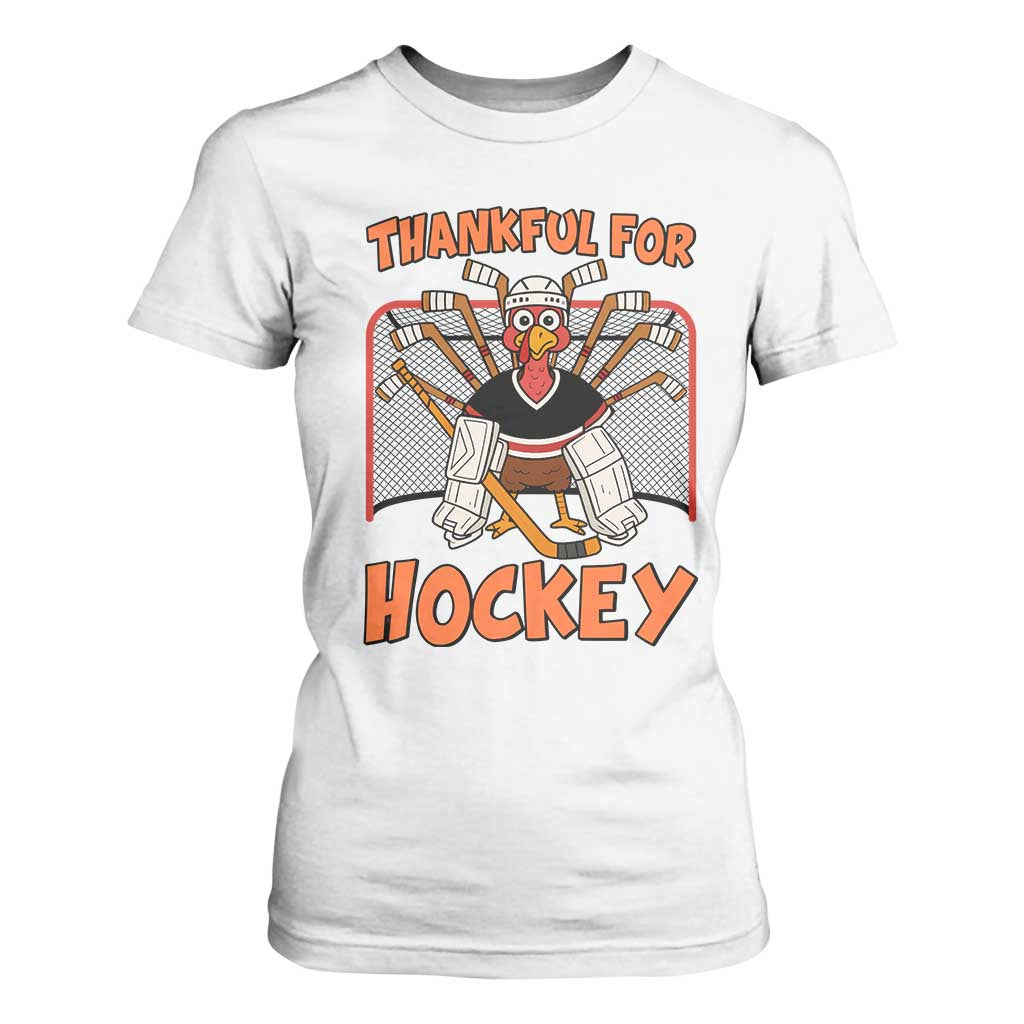 Thankful For Hockey T Shirt For Women Funny Turkey Ice Hockey Player Gift TS12 White Print Your Wear