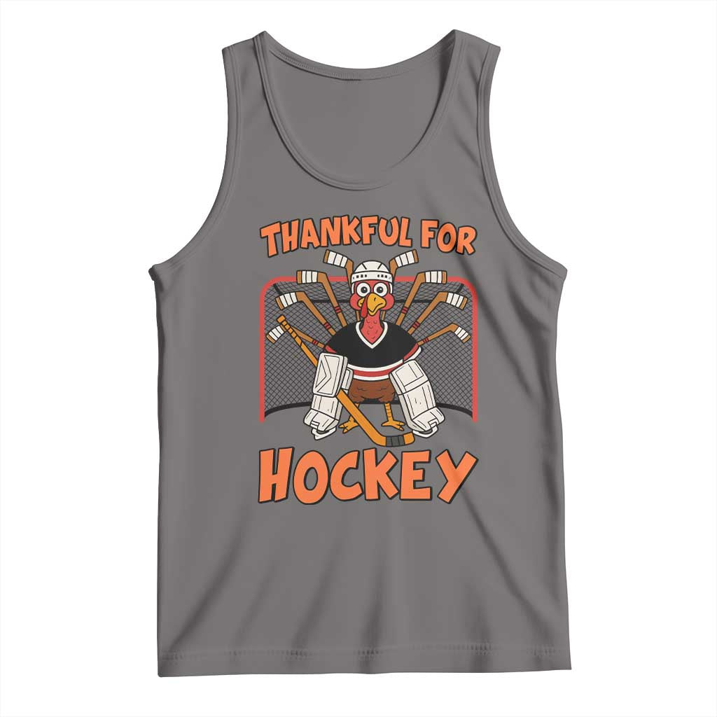 Thankful For Hockey Tank Top Funny Turkey Ice Hockey Player Gift TS12 Deep Heather Print Your Wear