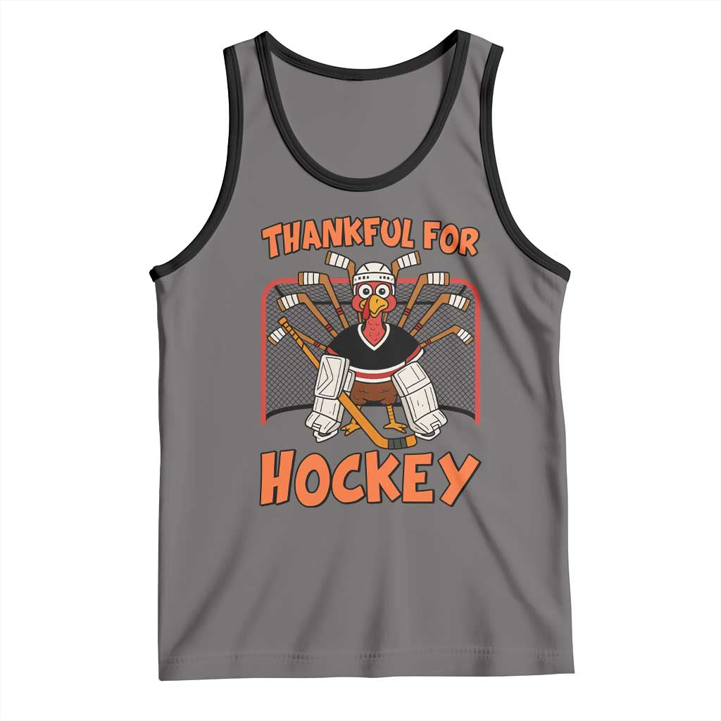 Thankful For Hockey Tank Top Funny Turkey Ice Hockey Player Gift TS12 Deep Heather Black Print Your Wear