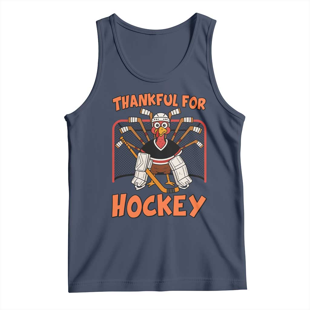 Thankful For Hockey Tank Top Funny Turkey Ice Hockey Player Gift TS12 Navy Print Your Wear
