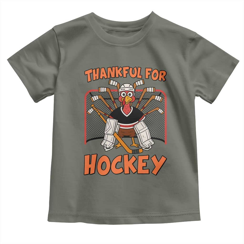 Thankful For Hockey Toddler T Shirt Funny Turkey Ice Hockey Player Gift TS12 Military Green Print Your Wear