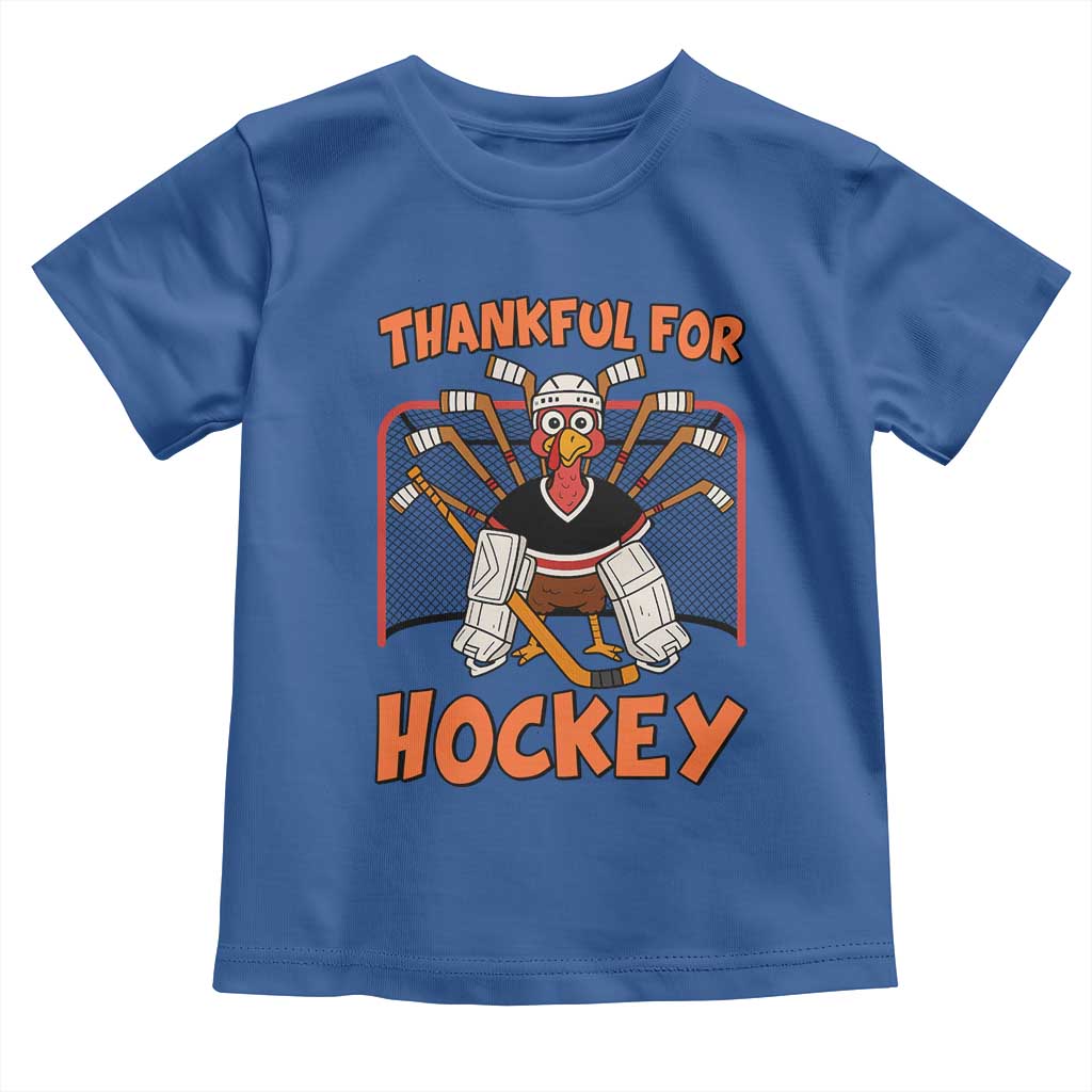 Thankful For Hockey Toddler T Shirt Funny Turkey Ice Hockey Player Gift TS12 Royal Blue Print Your Wear