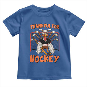 Thankful For Hockey Toddler T Shirt Funny Turkey Ice Hockey Player Gift TS12 Royal Blue Print Your Wear