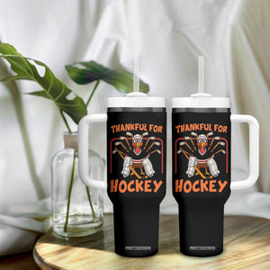Thankful For Hockey Tumbler With Handle Funny Turkey Ice Hockey Player Gift TS12 Print Your Wear