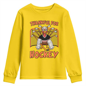 Thankful For Hockey Youth Sweatshirt Funny Turkey Ice Hockey Player Gift TS12 Daisy Print Your Wear