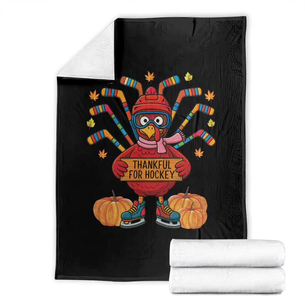 Funny Turkey Ice Hockey Gift Throw Blanket Thankful For Hockey TS12 Black Print Your Wear