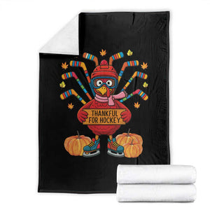 Funny Turkey Ice Hockey Gift Throw Blanket Thankful For Hockey TS12 Black Print Your Wear