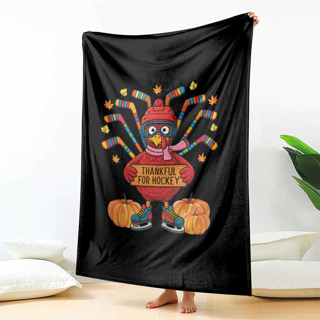 Funny Turkey Ice Hockey Gift Throw Blanket Thankful For Hockey TS12 Print Your Wear