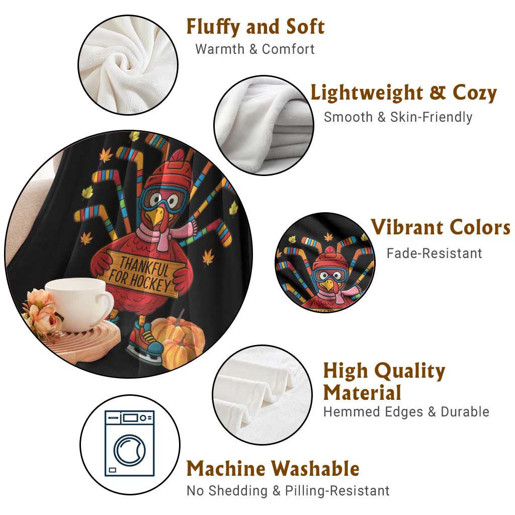 Funny Turkey Ice Hockey Gift Throw Blanket Thankful For Hockey TS12 Print Your Wear