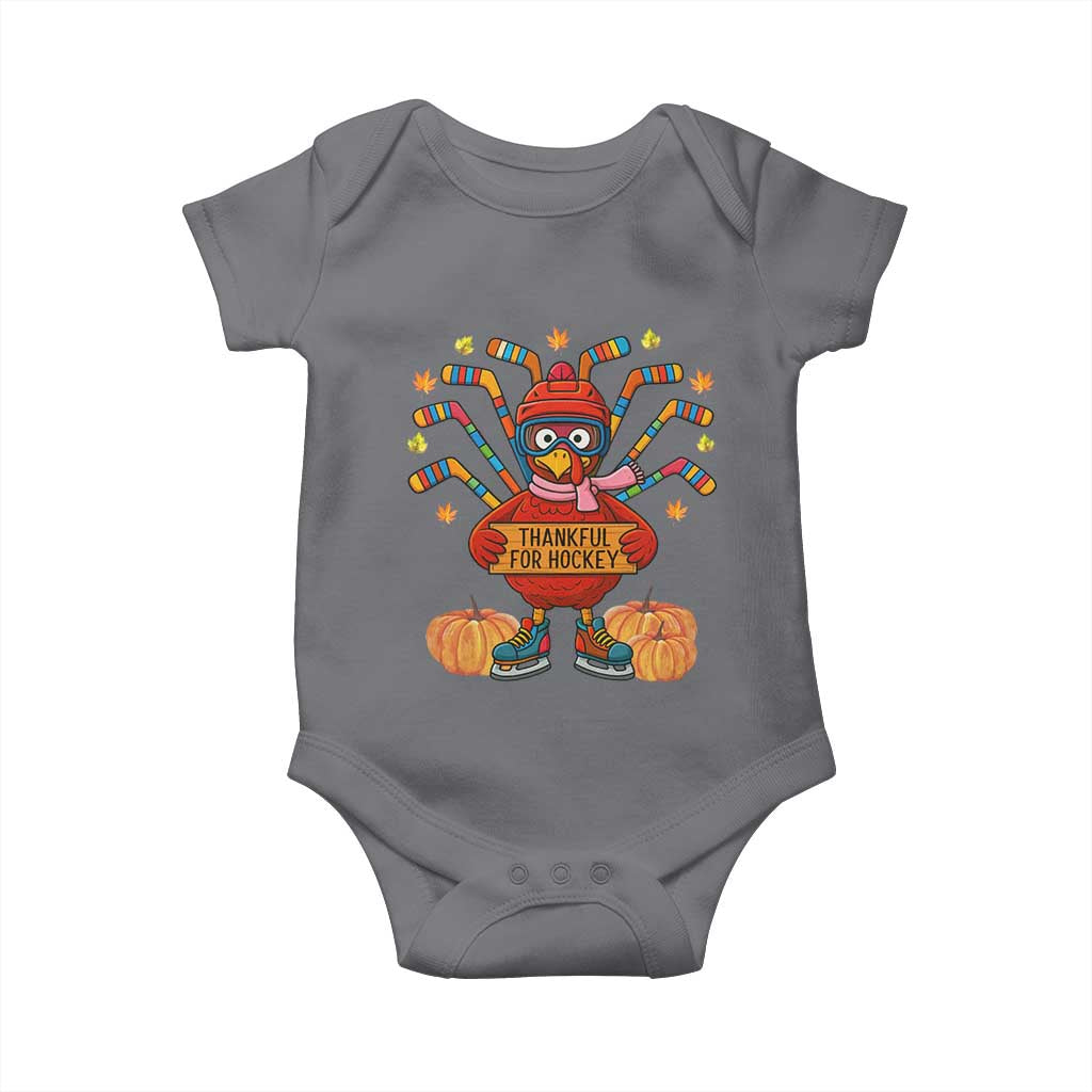 Funny Turkey Ice Hockey Gift Baby Onesie Thankful For Hockey TS12 Charcoal Print Your Wear