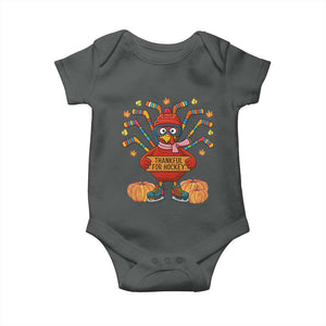 Funny Turkey Ice Hockey Gift Baby Onesie Thankful For Hockey TS12 Dark Heather Print Your Wear