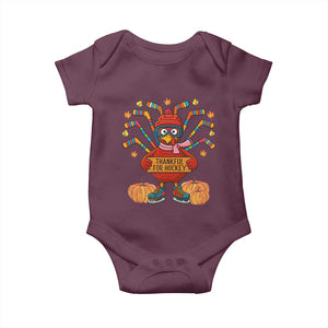 Funny Turkey Ice Hockey Gift Baby Onesie Thankful For Hockey TS12 Maroon Print Your Wear