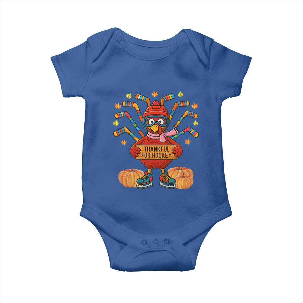 Funny Turkey Ice Hockey Gift Baby Onesie Thankful For Hockey TS12 Royal Blue Print Your Wear
