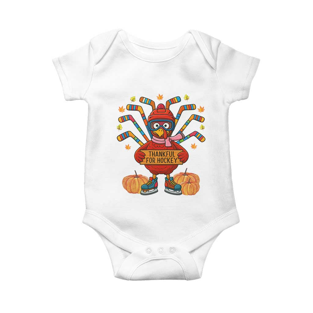 Funny Turkey Ice Hockey Gift Baby Onesie Thankful For Hockey TS12 White Print Your Wear