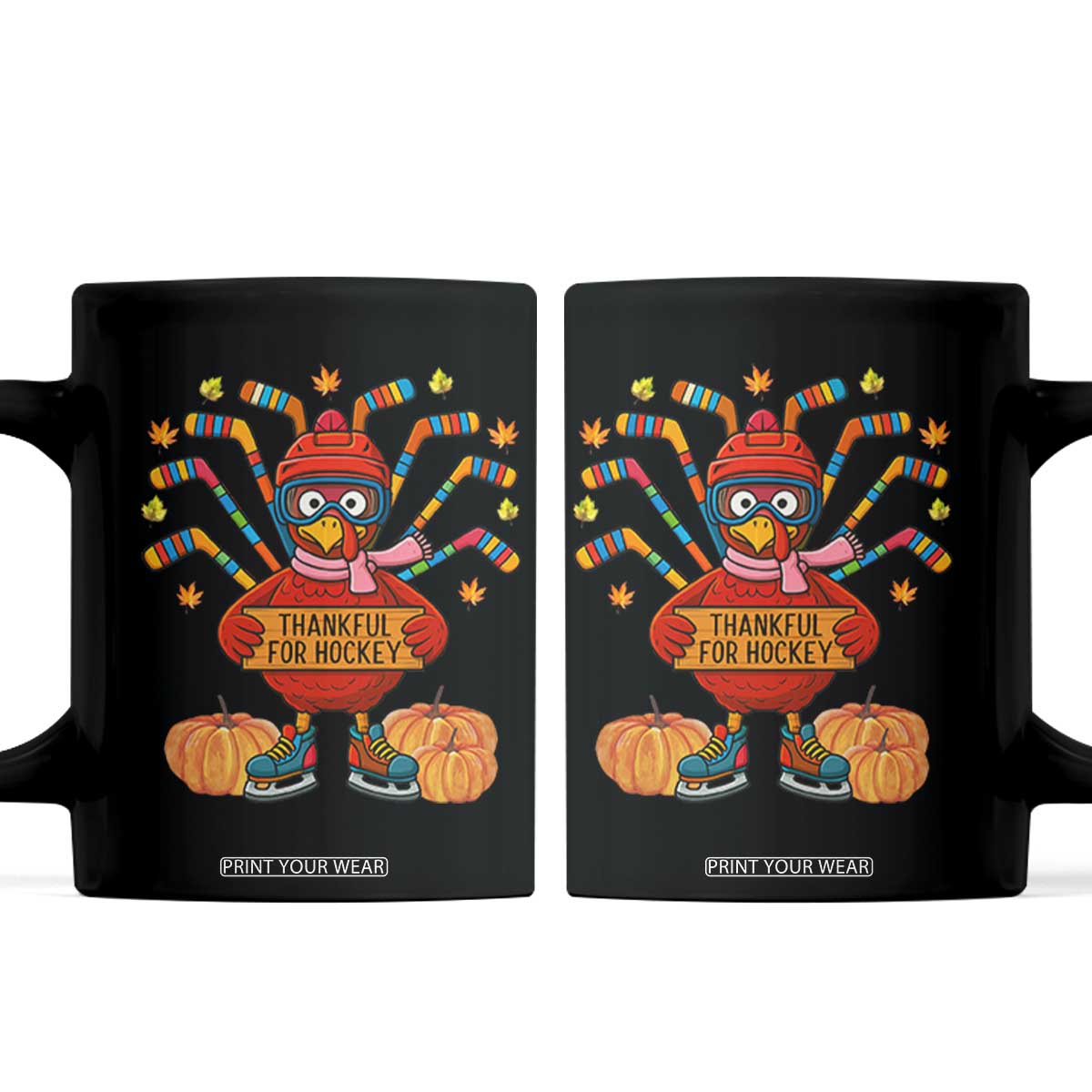 Funny Turkey Ice Hockey Gift Coffee Mug Thankful For Hockey TS12 Black Print Your Wear